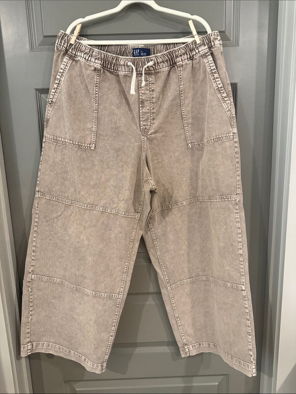 GAP Washed Taupe Wide-Leg Utility Pants